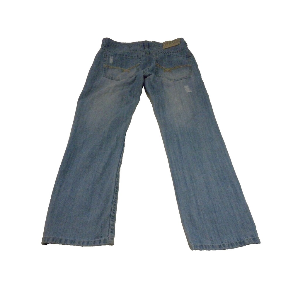 White‎ Tag Jeans Mens 34x32 Blue Denim Straight Mid Rise Light Wash Distressed